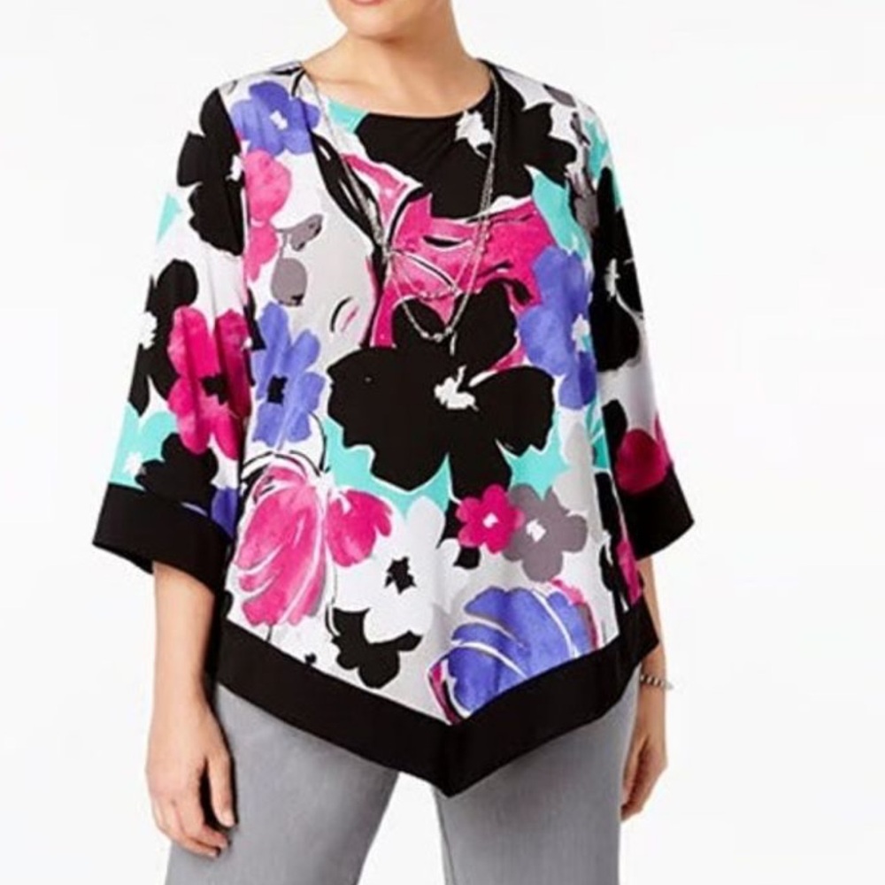Alfred Dunner Floral Print Blouse With 3/4 Length Sleeves